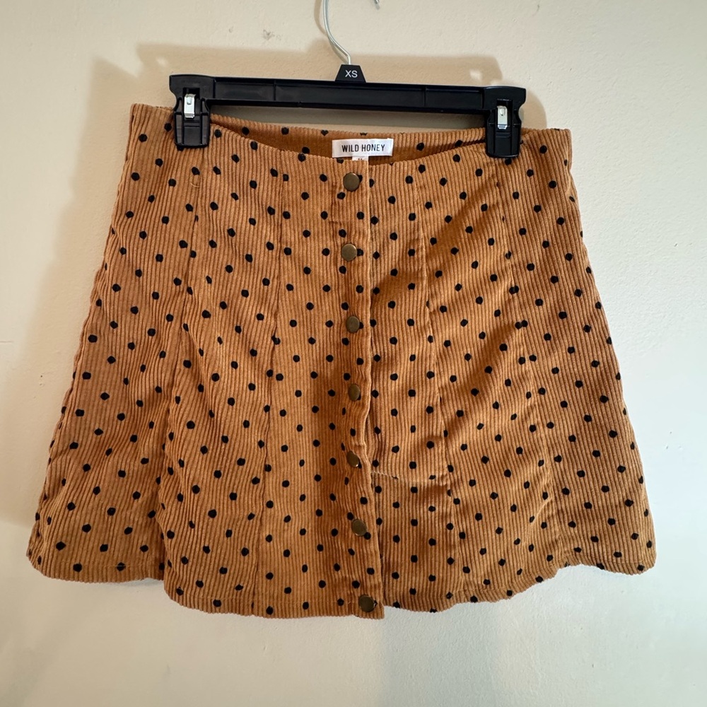 Wild Honey Corduroy Polka Dot Snap-Front Skirt Size M